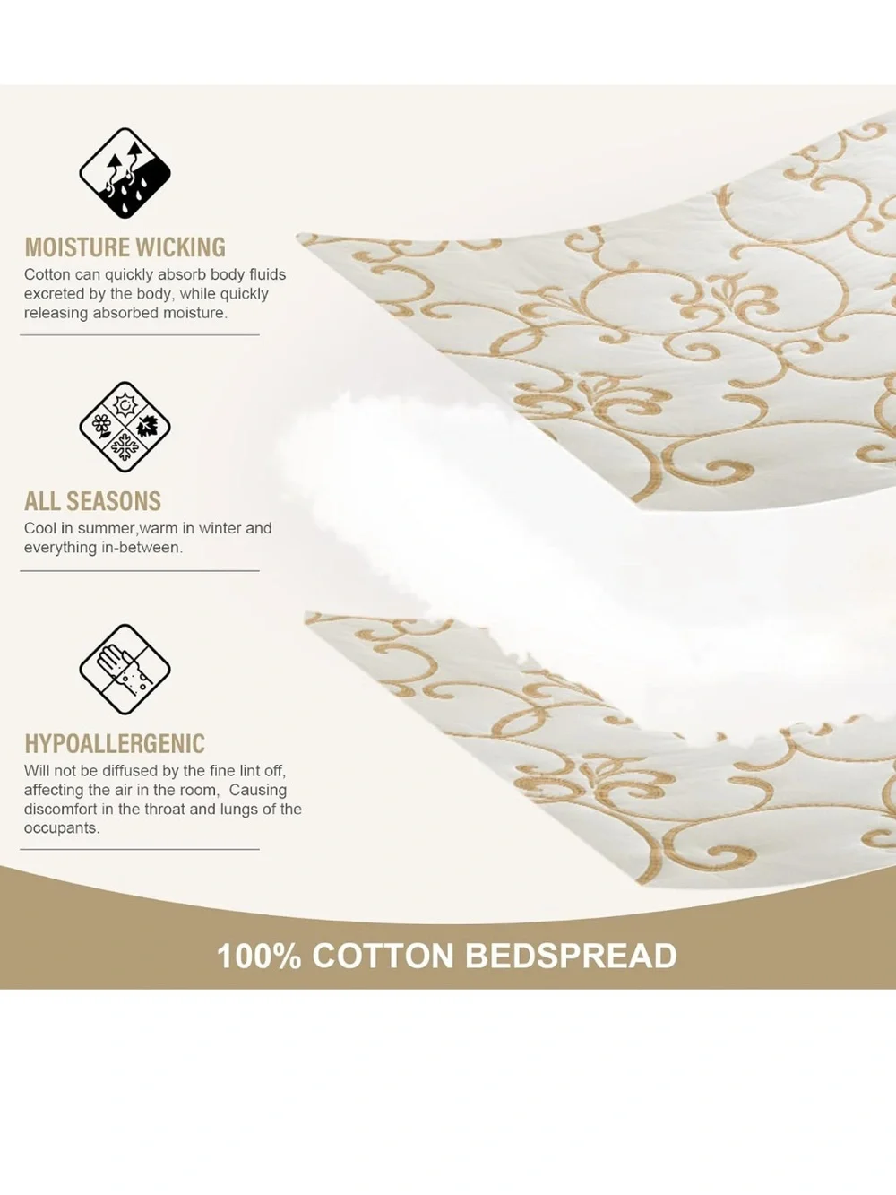 100% Cotton Oversized Bedspread Quilt Coverlet Set, 128x120